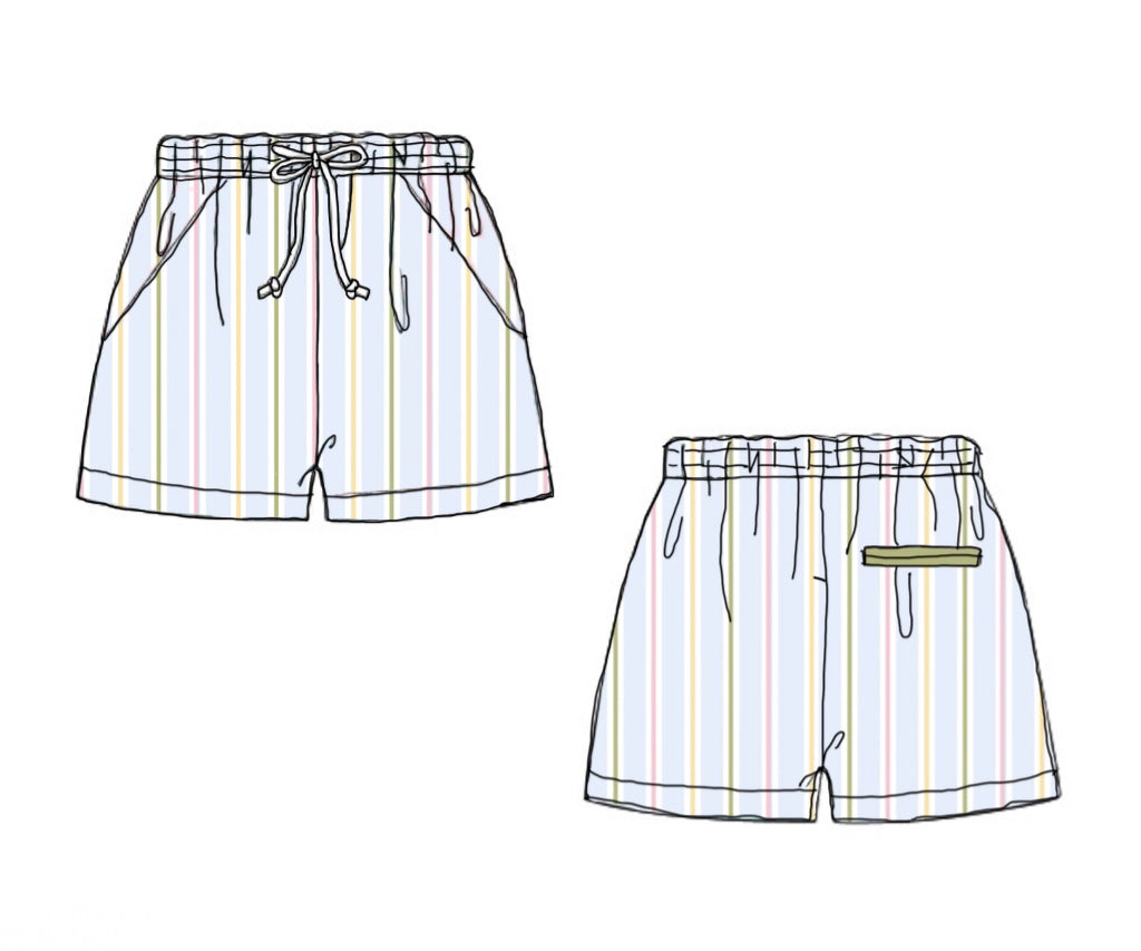 Pre Order 150: Ellis Floral & Stripes- Dad/Mini Woven Traditional Swim Shorts