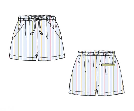 Pre Order 150: Ellis Floral & Stripes- Dad/Mini Woven Traditional Swim Shorts
