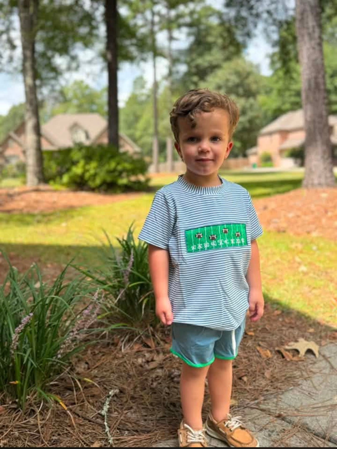 RTS: First & Ten- Boys Smocked Knit Shortie Set