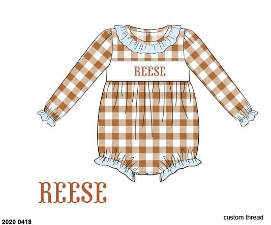 Customer Choice Pre Order 1: Girls Rust Check Name Smock Bubble