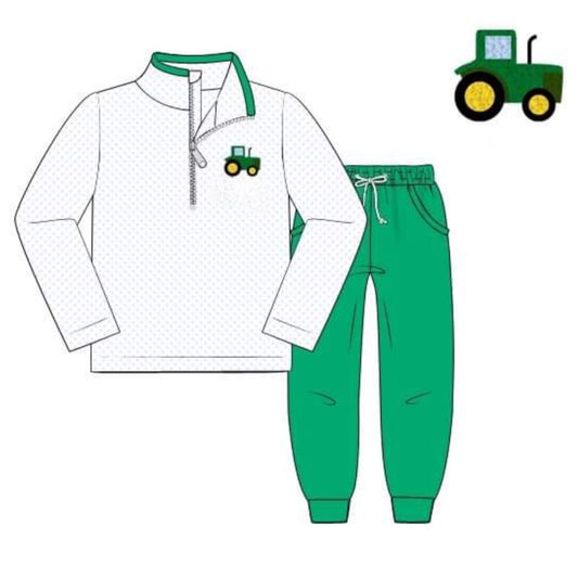 RTS: French Knot Tractors- Boys Knit Jogger Set