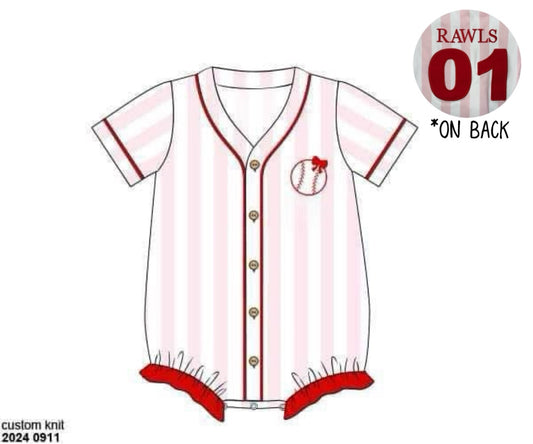 RTS: Play Ball- Pink Stripes Girl Jersey Bubble “RAWLS”