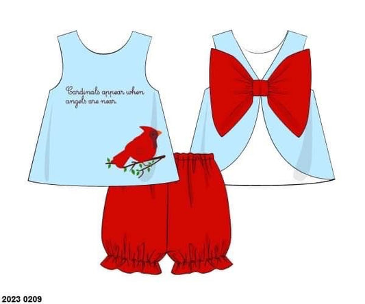 Customer Choice Pre Order 1: Girls Cardinal Appliqué Bubble Short Set