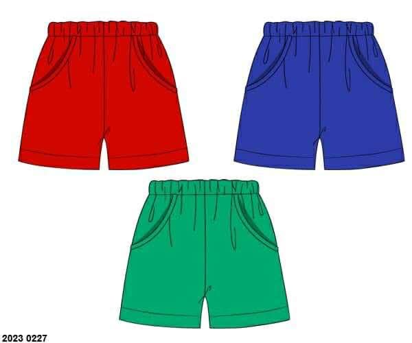 Pre Order 136: 3pc Bottom Packs- Boys Green, Red, and Royal Blue Traditional Shorts