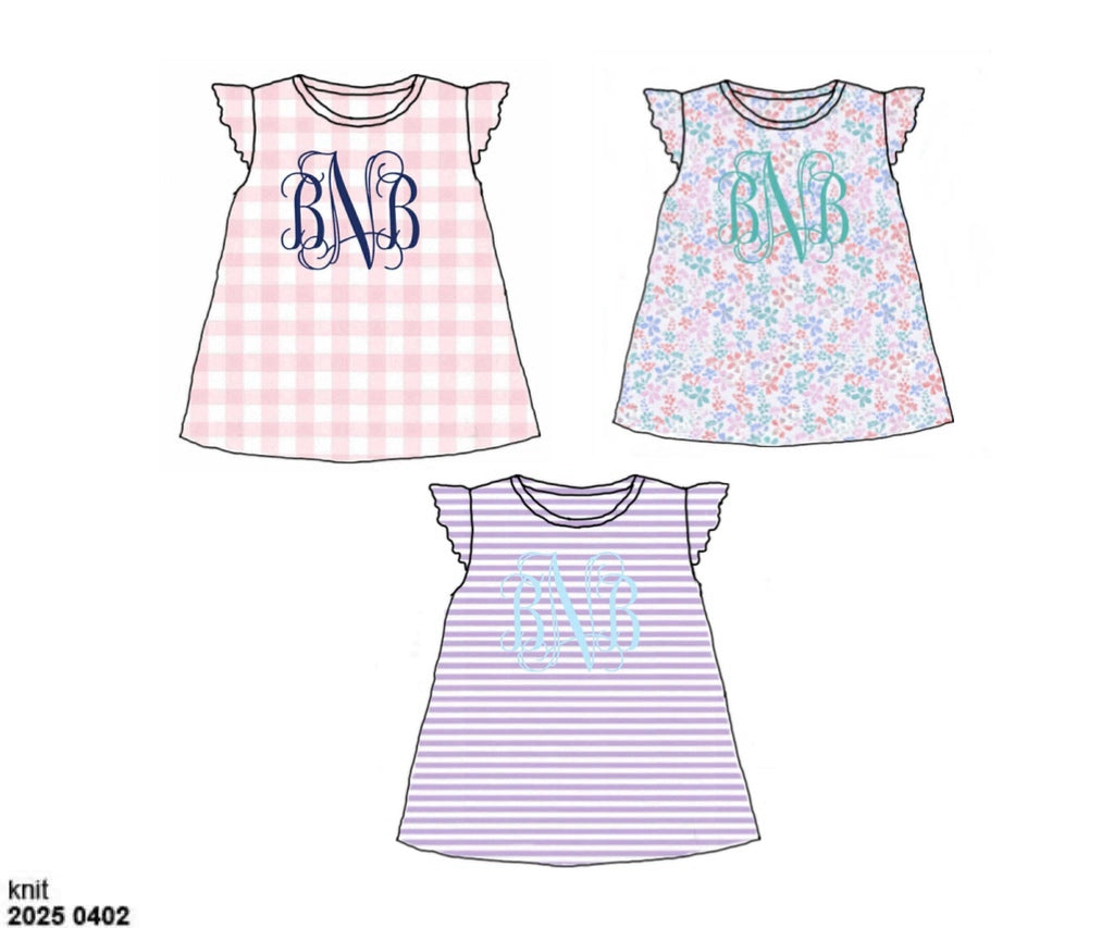 Pre Order 136: 3pc Shirt Pack- Girls Pink Gingham, Lavender Stripe, and Floral