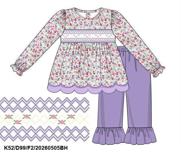 Pre Order 145: Girls Only- Purple Geo Ruffle Pant Set