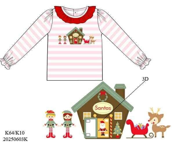 RTS: Christmas Shirt Only- Girls Santa Workshop Shirt