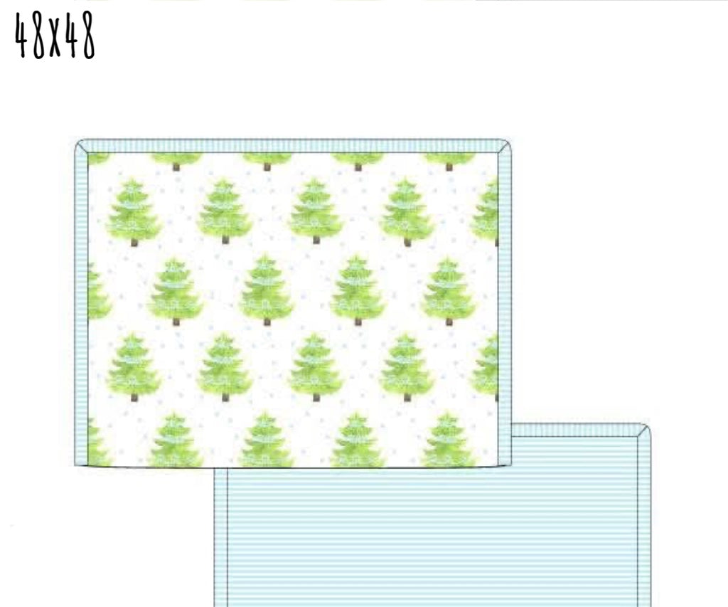 *CHRISTMAS RTS: Watercolor Trees-  Blue Stripe Blanket