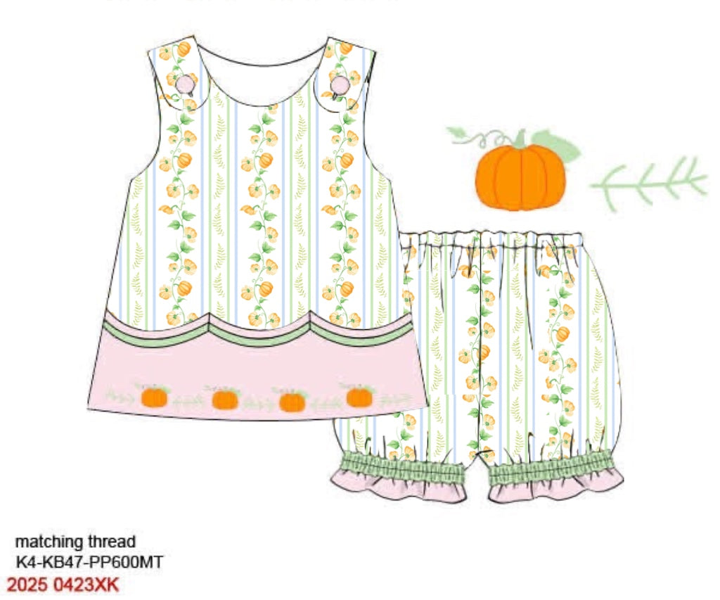 RTS: Pumpkin Vines- Girls Knit Bubble Short Set
