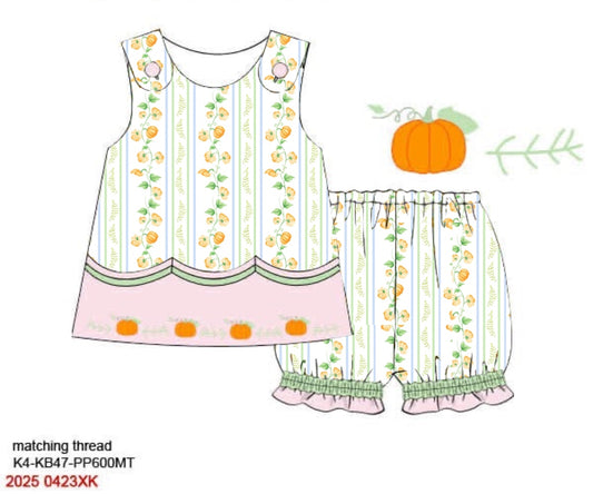 RTS: Pumpkin Vines- Girls Knit Bubble Short Set