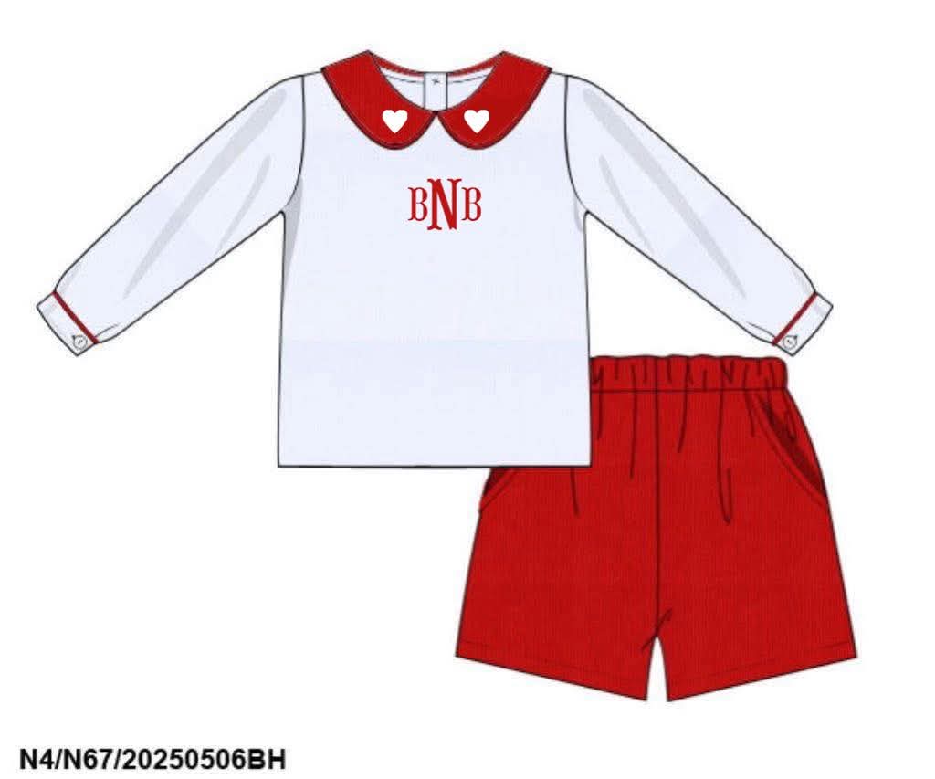 Pre Order 147: Valentine Party- Boys Corduroy Angled Short Set