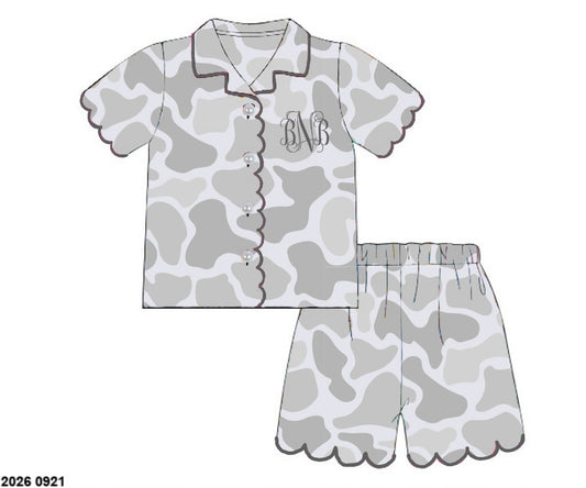 Camo Craze Flash Presale: Lounge- Mom/Mini Gray Satin Button Up Lounge Set