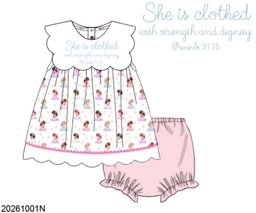 Pre Order 151: Little Hands, Big Prayers- Girls Knit Bloomer Set