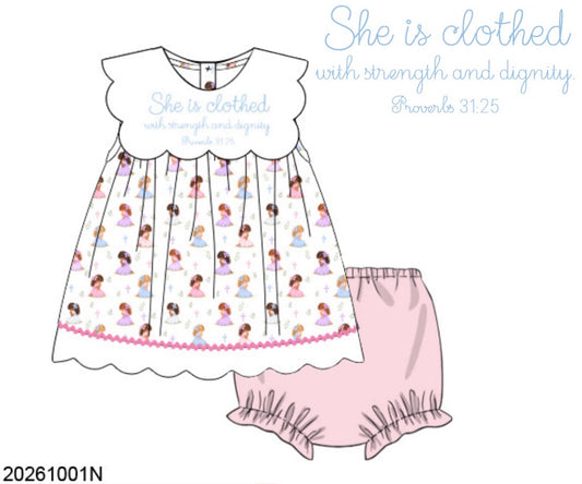 Pre Order 151: Little Hands, Big Prayers- Girls Knit Bloomer Set
