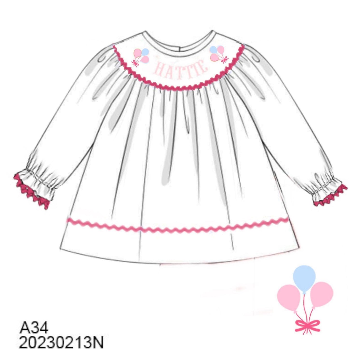 Pre Order 146: Birthday- Girls Balloon Name Smock Bishop Shirt