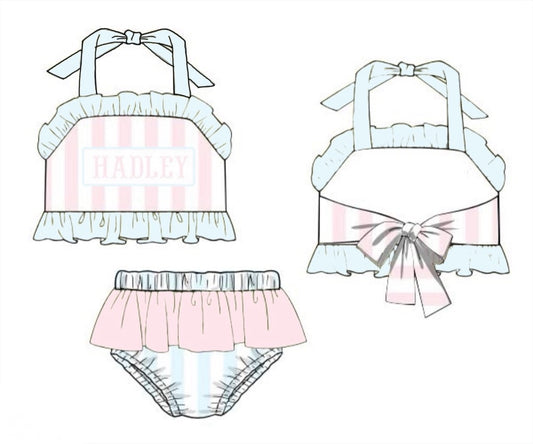 Pre Order 138: Pastel Stripe- Girls Name Smock 2pc Swim