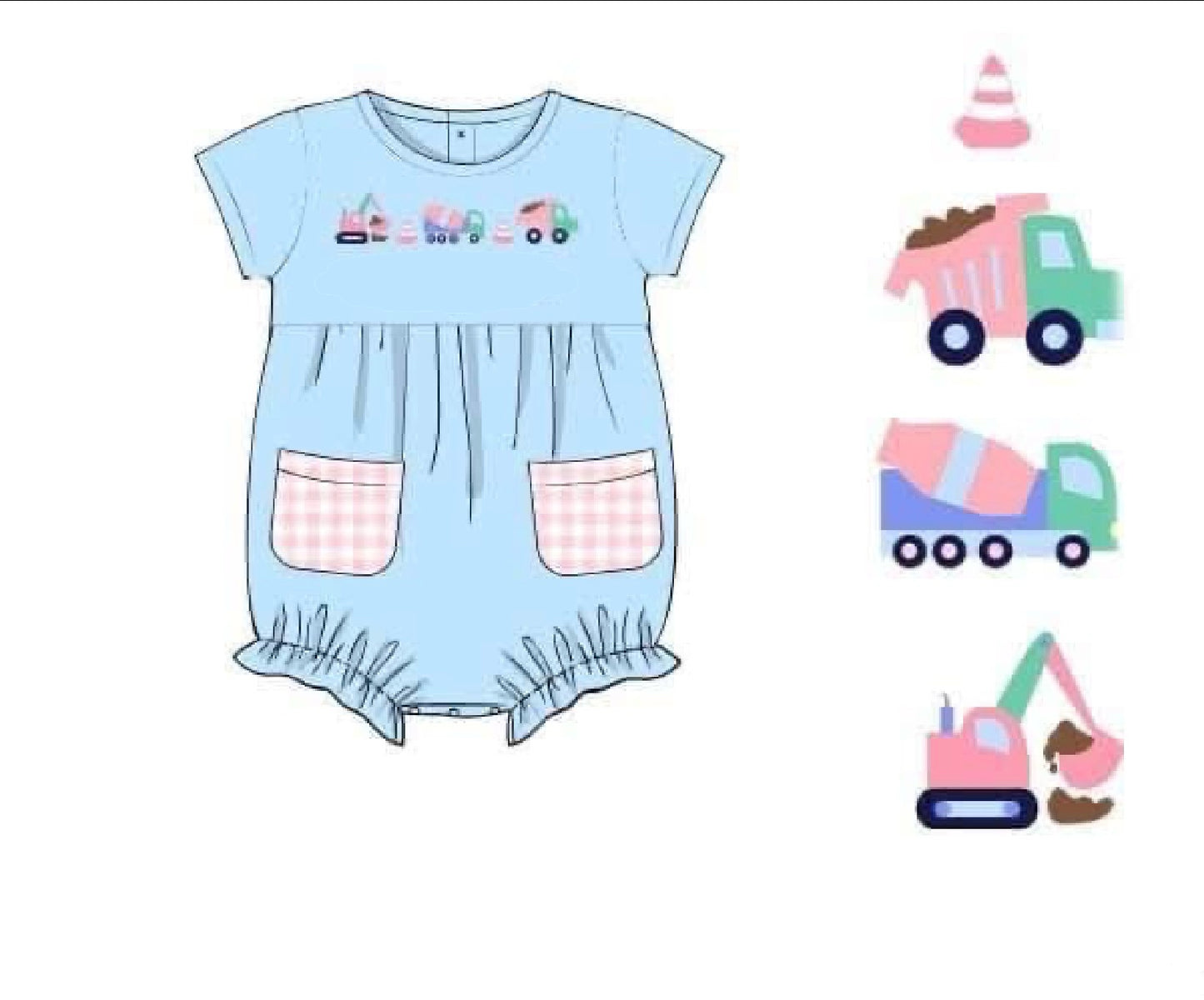RTS: Embroidered Construction- Girls Knit Bubble