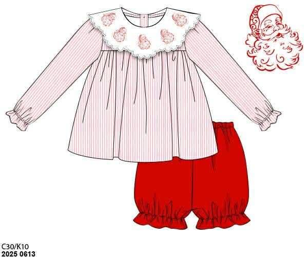 RTS: Dear Santa- Girls Embroidered Bubble Short Set