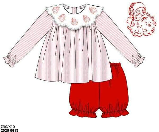 RTS: Dear Santa- Girls Embroidered Bubble Short Set