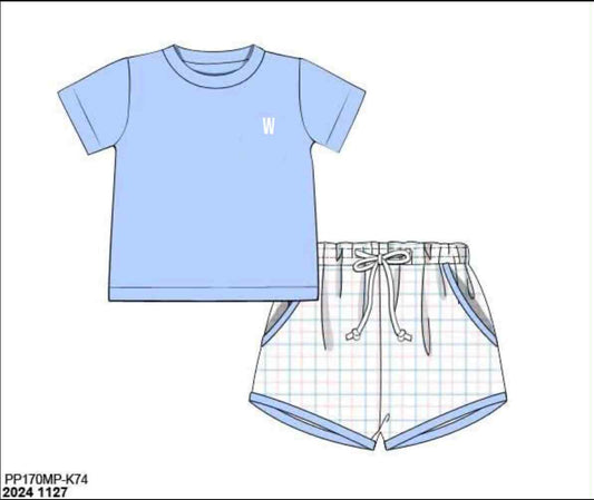 RTS:Chandler Bows- Boys Knit Shortie Set "W"