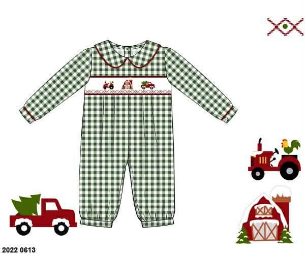 *CHRISTMAS RTS: Rerun Smocked Farm- Boys Knit Romper