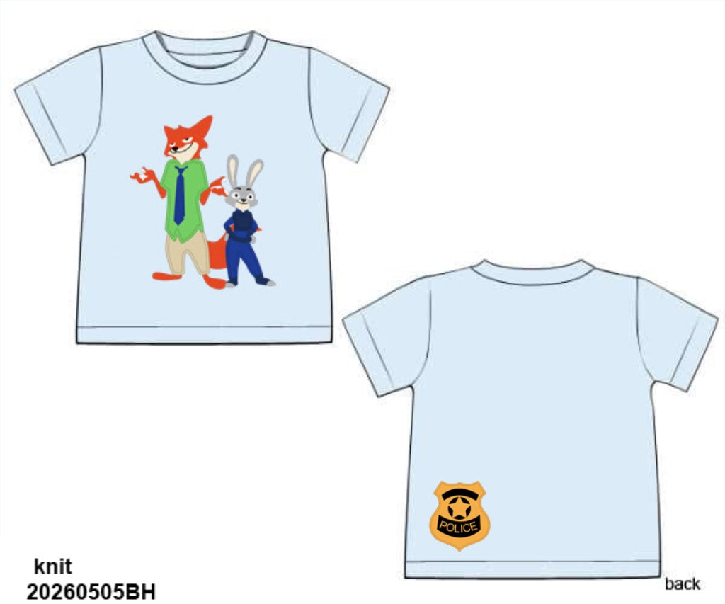 Pre Order 146: Characters- Boys Bunny Officer Appliqué Knit Shirt