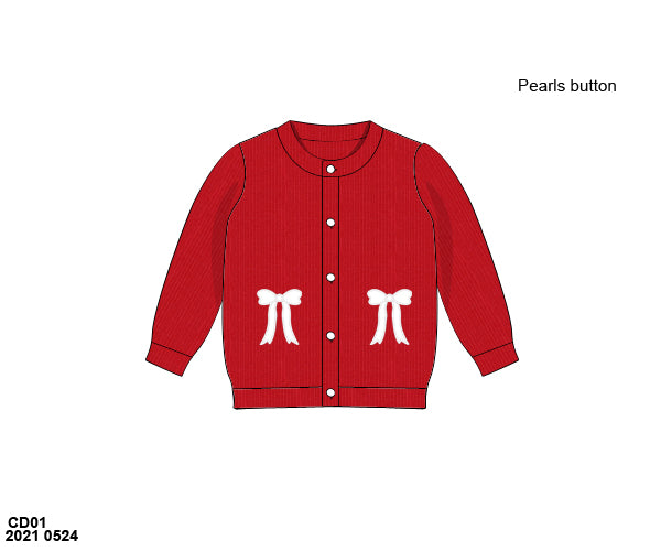 RTS: Winter Cardigans- Girls Red with White Bows