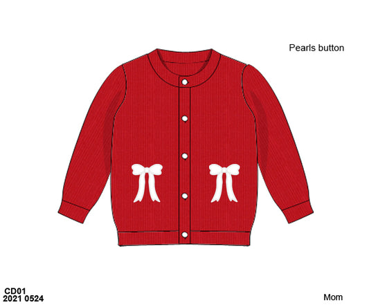 RTS: Cardigans & Jackets- Girls/ Mom Red With Bows Cardigan