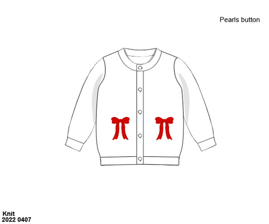 RTS: Winter Cardigans- Girls White with Red Bows