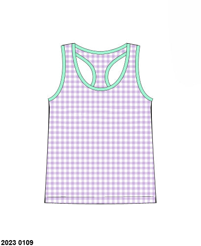 RTS: Tanks & Shorts Collection- Purple Gingham- Girls Knit Tank (No Monogram)