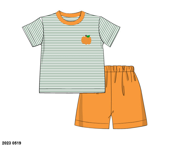 RTS: Orange & Green Pumpkins- Boys Knit Short Set