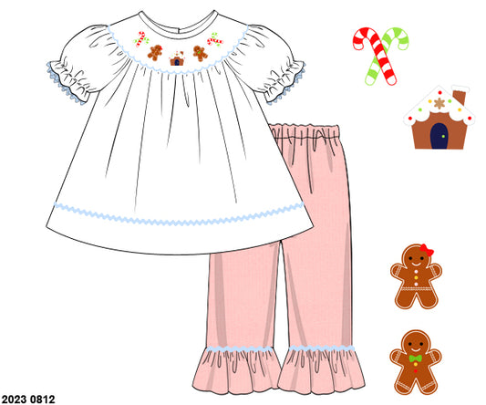 RTS: Smocked Gingerbread- Girls Corduroy Pant Set