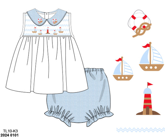 RTS: Hampton Harbor- Girls Linen Bloomer Set