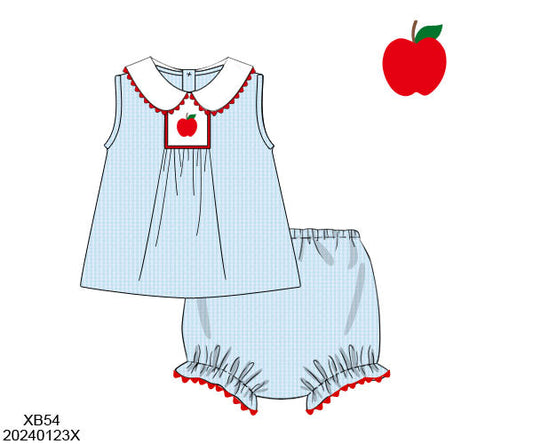 RTS: A is for Apple- Girls Seersucker Bloomer Set