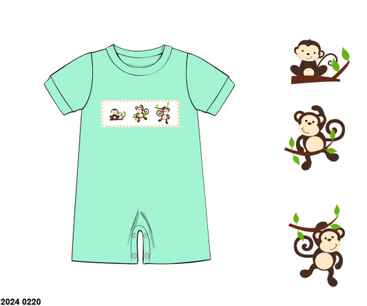 RTS: DEFECT- B-A-N-A-N-A-S- Boys Knit Smocked Romper