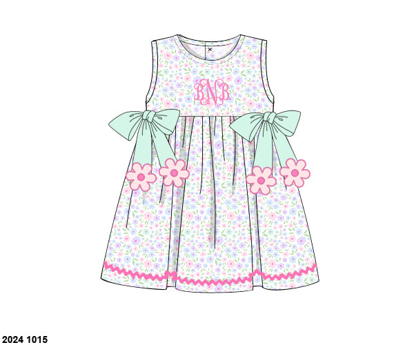 Pre Order 133: Blakely Floral & Collin Stripes- Girls Knit Dress