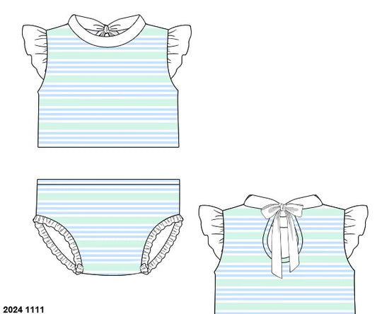 RTS: Blakely Floral & Collin Stripes- Girls Stripes 2pc Rash Guard Swim