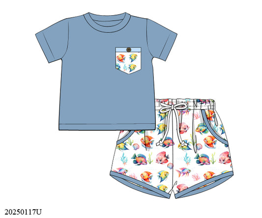 RTS: Finnie's Fishies- Boys Knit Shortie Set