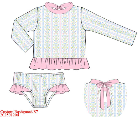 RTS: Matilda Floral & Plaid- Girls 2pc Rash Guard Swim