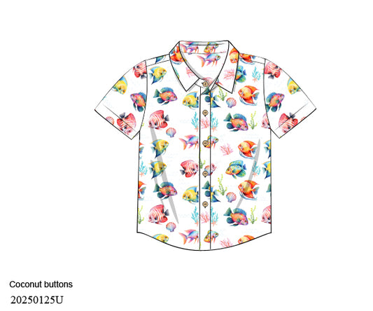 RTS: Finnie's Fishies- Dad/Boys Woven Button Up Shirt