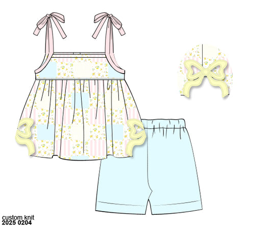 RTS: Polly Patchwork- Girls Knit Biker Short Set