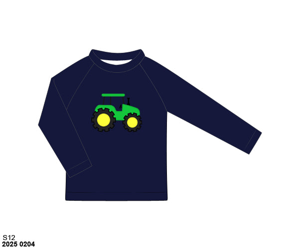 RTS: Green Tractor- Boys Rash Guard Top