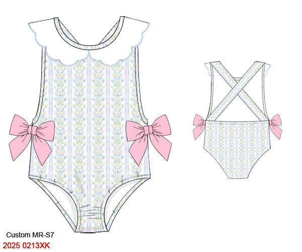 RTS: Matilda Floral & Plaid- Girls 1pc Rash Guard Swim
