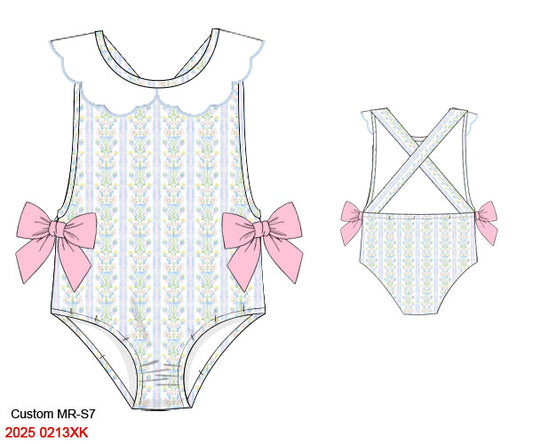 RTS: Matilda Floral & Plaid- Girls 1pc Rash Guard Swim