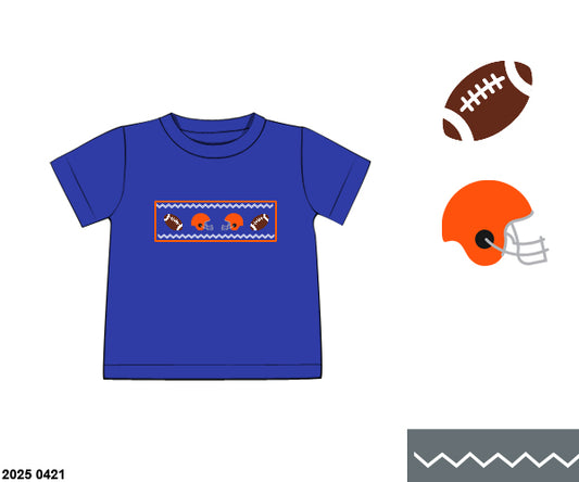 RTS: Smocked Footballs- Royal Blue & Orange Boys Knit Shirt