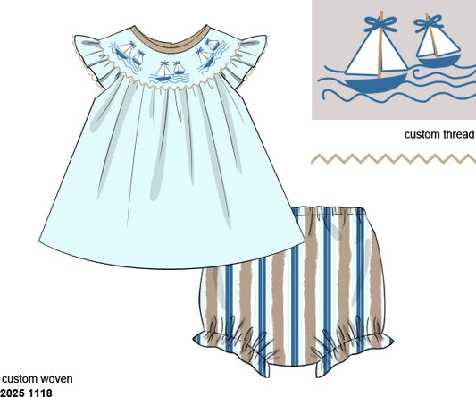 RTS: Driftwood- Girls Smocked Bloomer Set