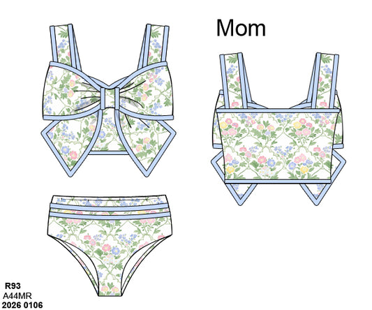 Pre Order 138: Mary Keene Floral & Stripe- Mom/Mini 2pc Bow Rash Guard Swim