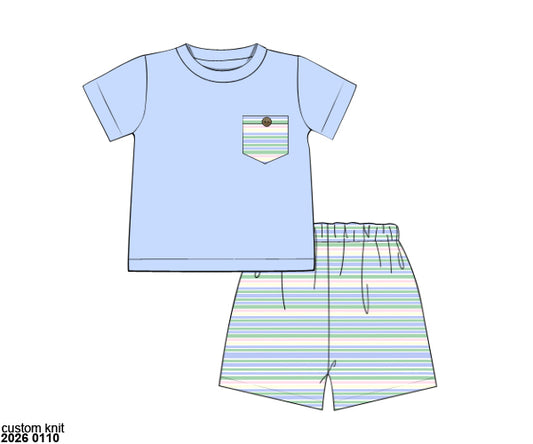 RTS: Mary-Keene Floral & Stripe- Boys Knit Short Set