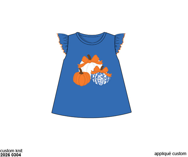 RTS: Chinoiserie Pumpkins- Girls Appliqué Shirt