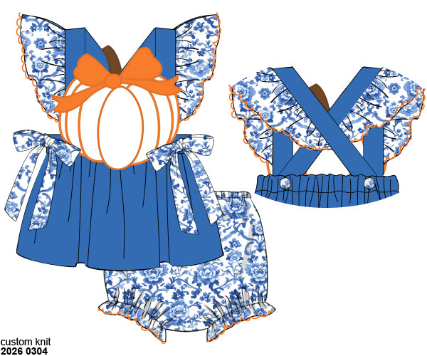 RTS: Chinoiserie Pumpkins- Girls Woven Bloomer Set